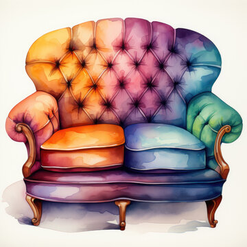 recommend clip art: watercolor Loveseat clipart, Generative Ai