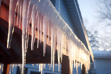 icicles hanging from a roof. 