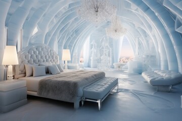 Ice-themed boutique hotel where the room is designed to feel like staying in an upscale igloo