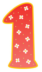 Festive red digit one decorated with flowers