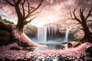 waterfall in cherry blossom
