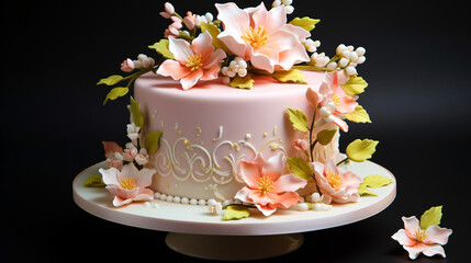 Fototapeta na wymiar Tastefully decorated birthday or wedding cake