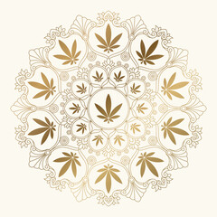Cannabis marijuana Golden leaf mandala vector illustration	