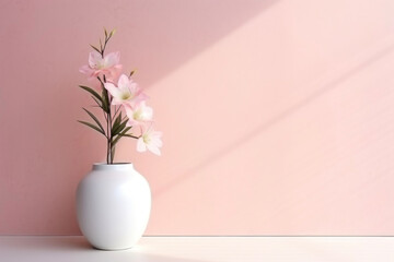  Wall and vase with a flower in a minimalist style in the sun's rays