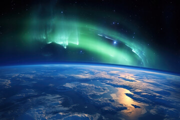 Northern lights over planet earth