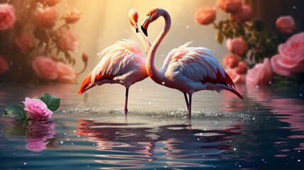 Two flamingos couple