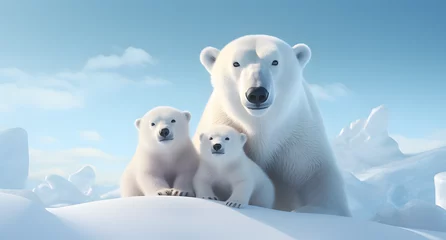 Keuken spatwand met foto polar bear on ice with its kids  © Lin_Studio