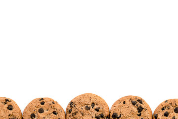Cookies collected in a row on a white background. Copyspace.