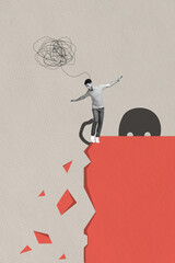 Creative abstract template of man falling negative thoughts depression monster pull down weird...