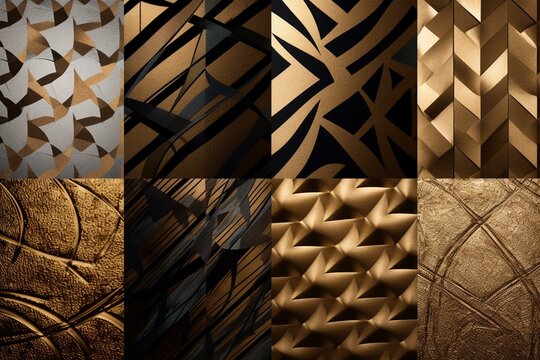 Abstract metallic patterns with consistent textures and structured shapes. Generative AI
