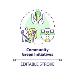 2D editable multicolor community green initiatives icon, simple isolated vector, thin line illustration representing environmental psychology.
