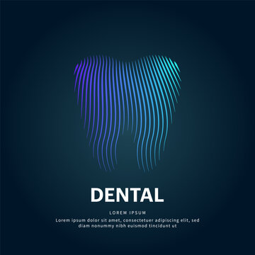 Human tooth medical structure. simple line art Teeth Vector logotype illustration on dark background. dental logo vector template suitable for organization, company, or community. EPS 10