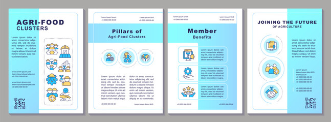 2D agri-food clusters creative brochure template, leaflet design with thin line icons, 4 vector layouts.