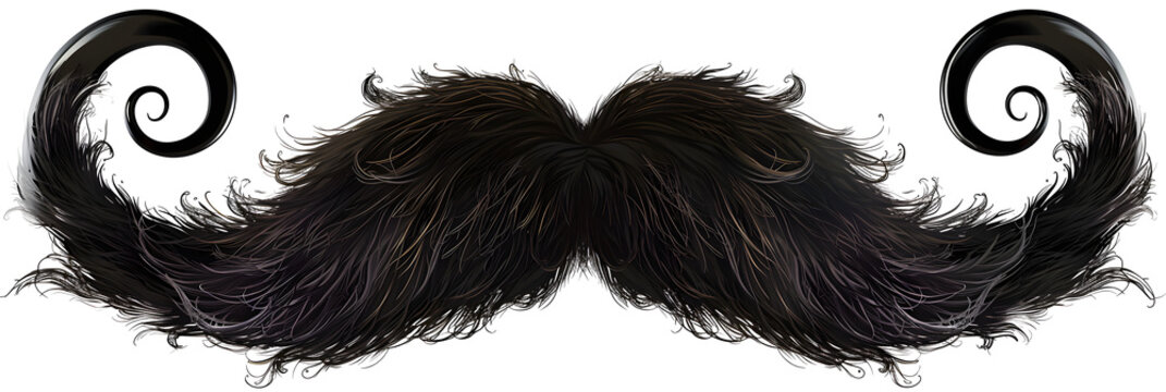  a mustache with  curly black hair