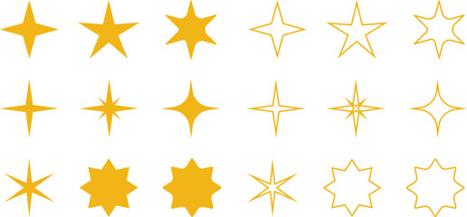 Stars gold collection, Modern Star Shape Vector Icons Set