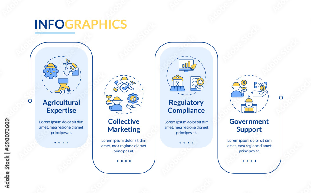 Poster 2d agricultural clusters vector infographics template with multicolor linear icons concept, data vis