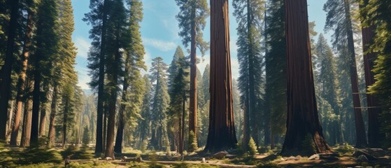 A panoramic view of a redwood forest