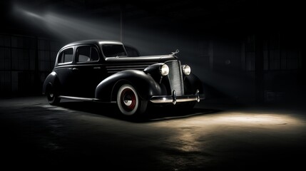 Obraz premium Black and white vintage car with man