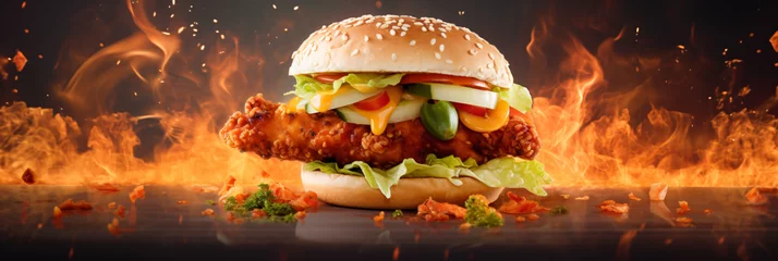 Fotobehang Fresh crispy fried chicken burger sandwich © Reem
