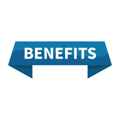 Benefits In Blue Rectangle Ribbon Shape For Promotion Business Marketing Social Media Information
