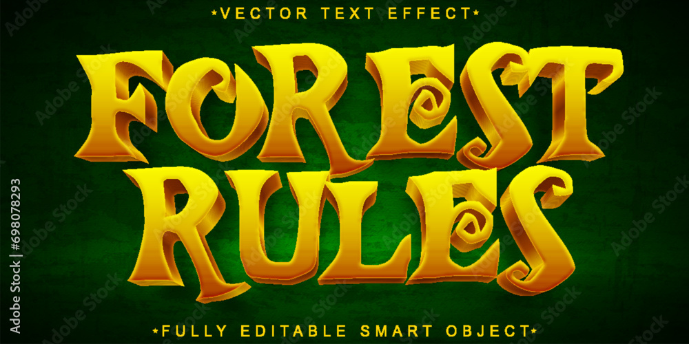 Poster cartoon gold forest rules vector fully editable smart object text effect