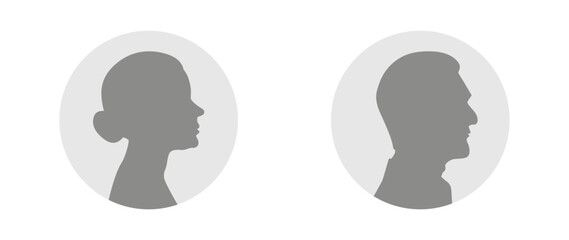 Vector illustration. Gray profile of an elderly woman and man on a white background. Suitable for social media profiles, icons, screensavers and as a template. - obrazy, fototapety, plakaty
