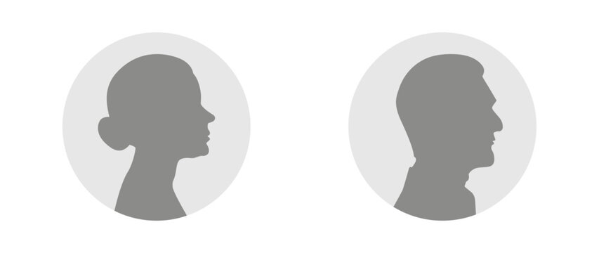 Vector illustration. Gray profile of an elderly woman and man on a white background. Suitable for social media profiles, icons, screensavers and as a template.