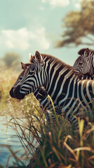 Fototapeta na wymiar zebras standing near each other in an open plain