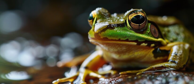 Close-up of Litoria aurea, a green and gold bell frog.