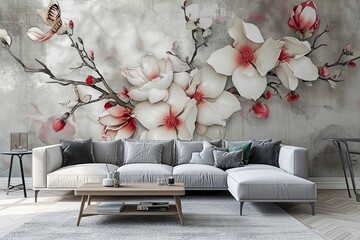 : Immerse yourself in a world of beauty with a 3D wallpaper boasting abstract floral patterns, where a symphony of blossoms and butterflies come alive, transforming your walls into an artistic mural