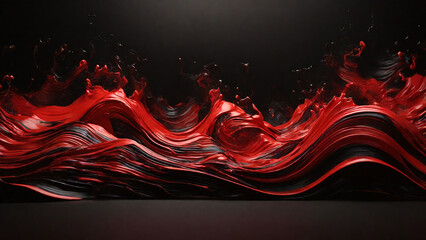 3d render, abstract background, red and black paint flow, modern art
