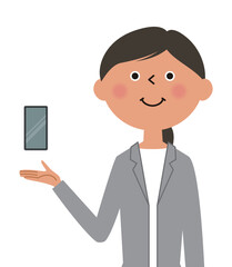 スマートフォンとスーツの女性
