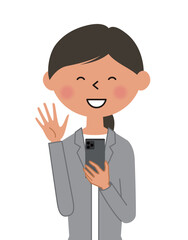 スマホで会話するスーツの女性