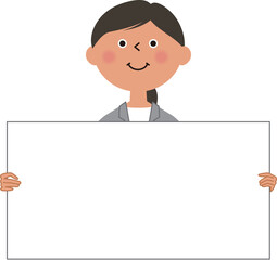 ホワイトボードを持つスーツの女性