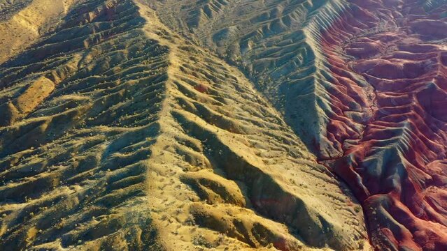 Altyn Emel national park in Kazakhstan. a White Mountains Aktau view from above up down