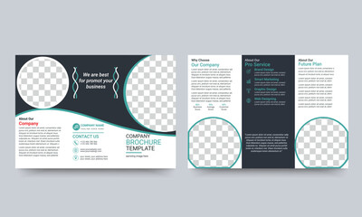 Creative and Professional tri-fold brochure template design. Simple and minimalist layout with green and black colors. 