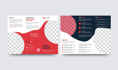 Professional tri-fold brochure design with red colors.