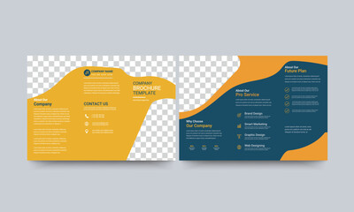 business tri fold brochure design template. Creative shape with yellow color. Design for printing and advertising.