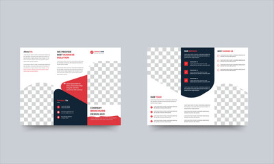 Professional tri-fold brochure design with red colors.