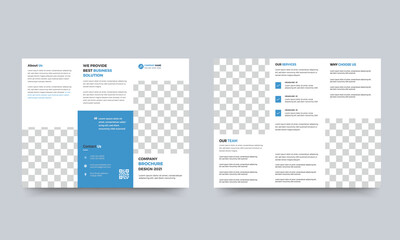 blue color square shape business trifold Leaflet Brochure template design. 