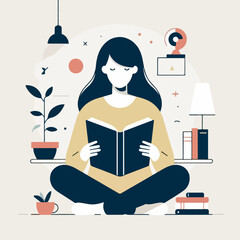 Illustration of person reading a book. flat design