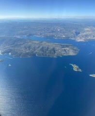 view from plane of coast and islands