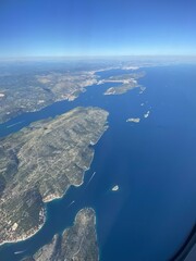 view from plane of coast and islands