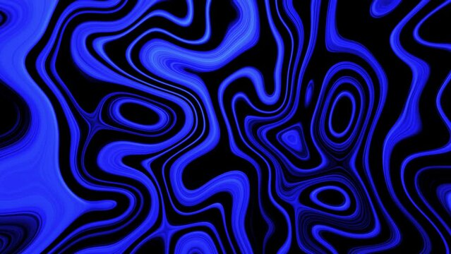 Black and blue animated background. Volumetric, convex, drips, blue paint. Smooth change of shape. Free flow, turbulent, abstract background, art. Around, circular, looping, 4k.