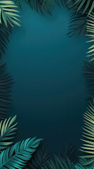 Tropical palm leaves on dark blue background .