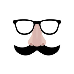 Fake nose and glasses humor mask vector illustration. Disguise glasses, nose and mustache. Funny glasses - obrazy, fototapety, plakaty