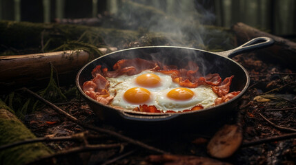 Flame-Kissed Breakfast: Campfire Delight in Nature's Lap, Generative AI