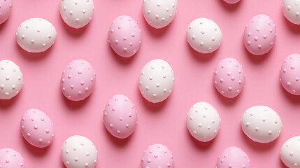 Fototapeta na wymiar Pastel Easter eggs pattern on pink background. Flat lay, top view