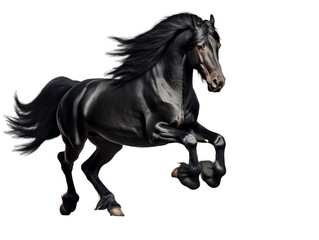 Obraz na płótnie Canvas Black horse running with grace on transparent background PNG