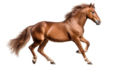 Obraz na płótnie Canvas Brown horse running with grace on transparent background PNG